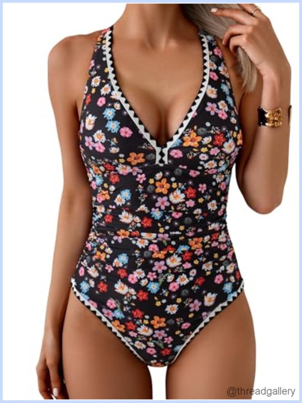 Women's One Piece Swimsuit Tummy Control Ruched Push Up V-Neck